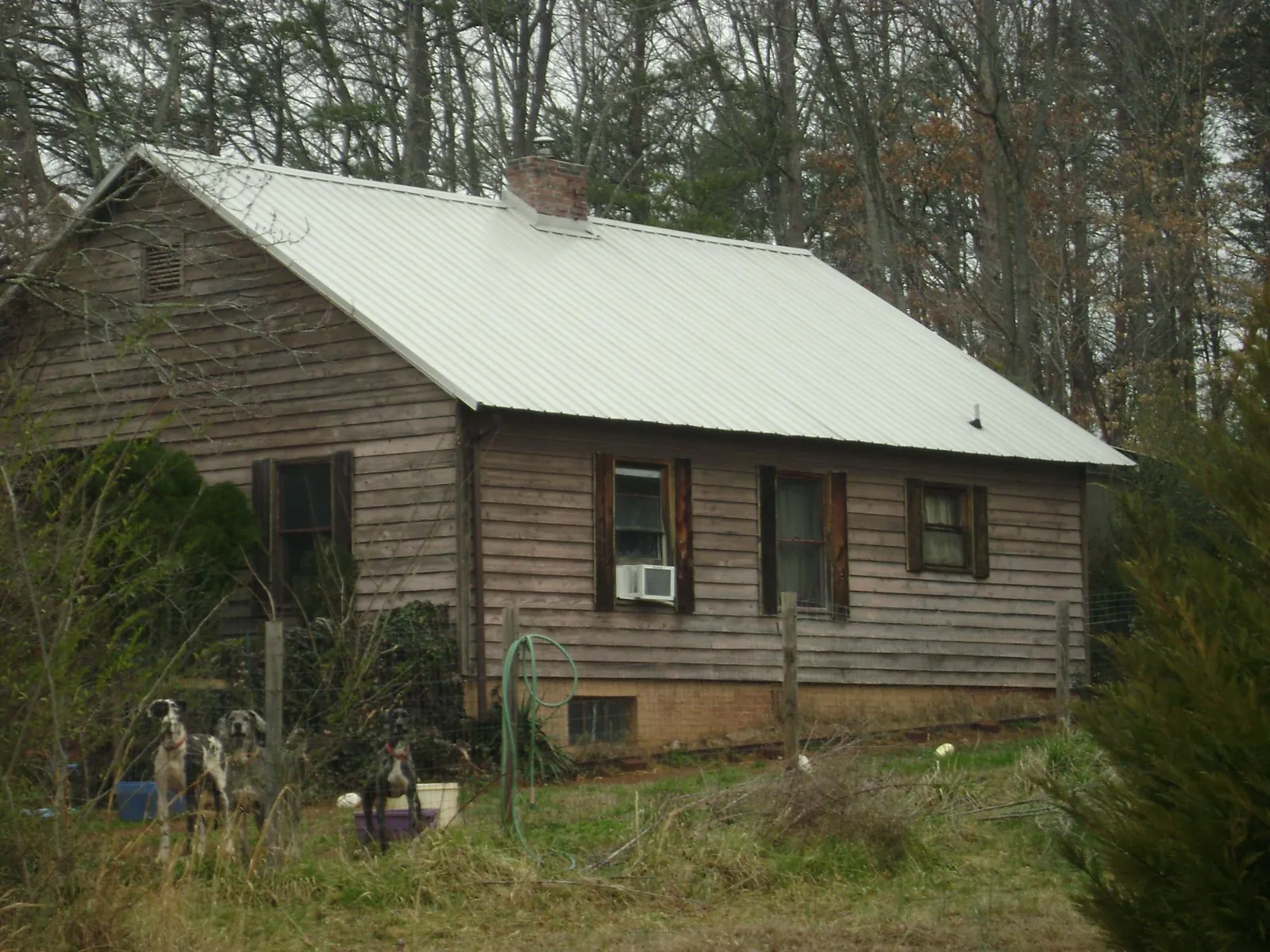 White metal roof on an old wood sided farmhouse, from a Metal Roof Installation job in Mars Hill